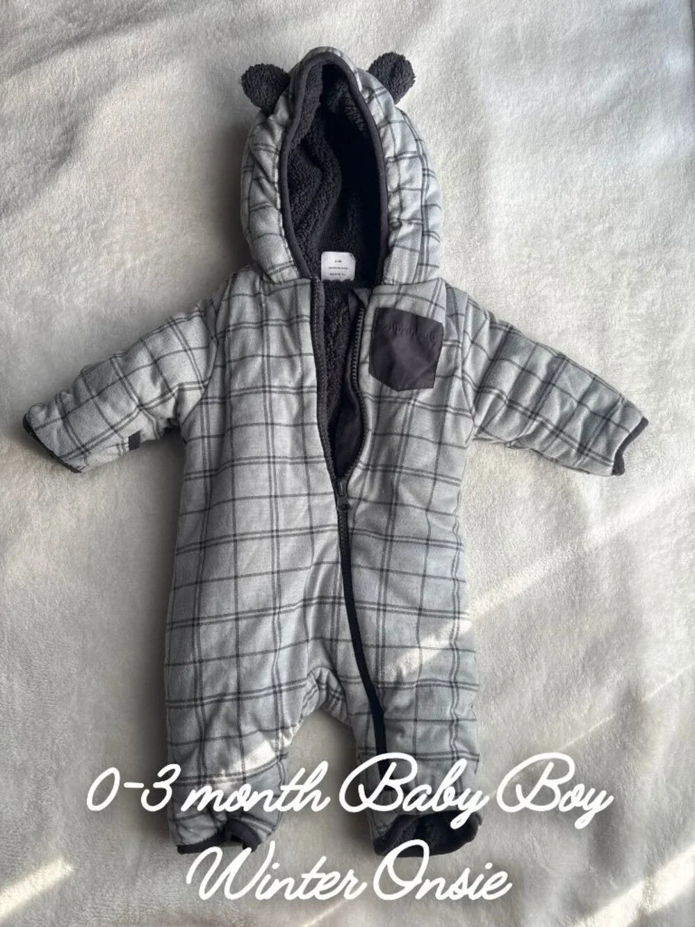 0-3M Baby Boy Winter Snowsuit Hooded One Piece